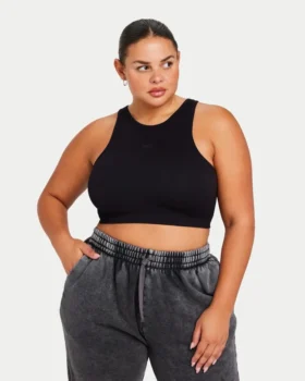 Damska koszulka crop top typu racer – czarna