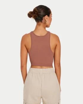 Damska koszulka typu crop top w stylu racer – kolor brązowy „acorn”