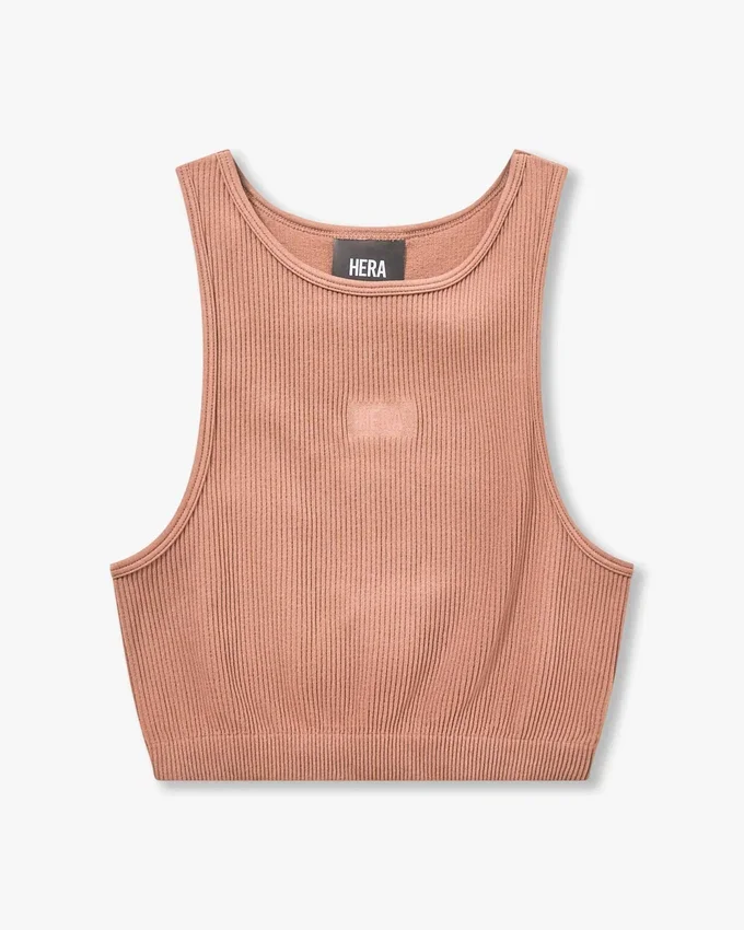 Damska koszulka typu crop top w stylu racer – kolor brązowy „acorn” Damska koszulka typu crop top w stylu racer – kolor brązowy „acorn”