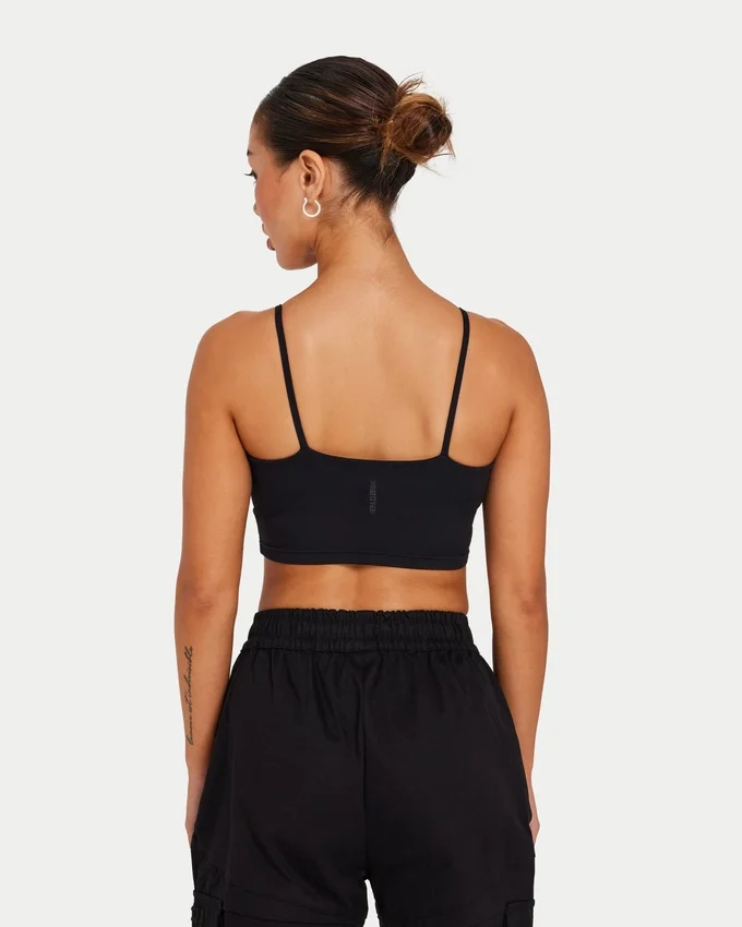 Damska podstawowa bluzka typu crop top – czarna Damska podstawowa bluzka typu crop top – czarna