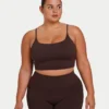 Damska podstawowa bluzka typu crop top – kolor brązowy łupkowy