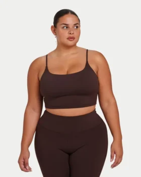 Damska podstawowa bluzka typu crop top – kolor brązowy łupkowy