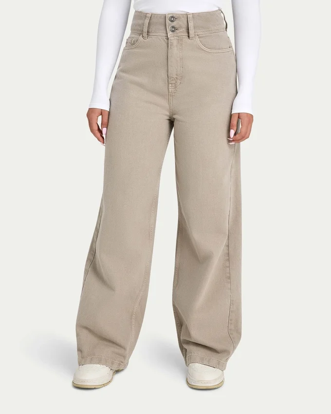 Dżinsy damskie wide leg – kolor kamienny Dżinsy damskie wide leg – kolor kamienny