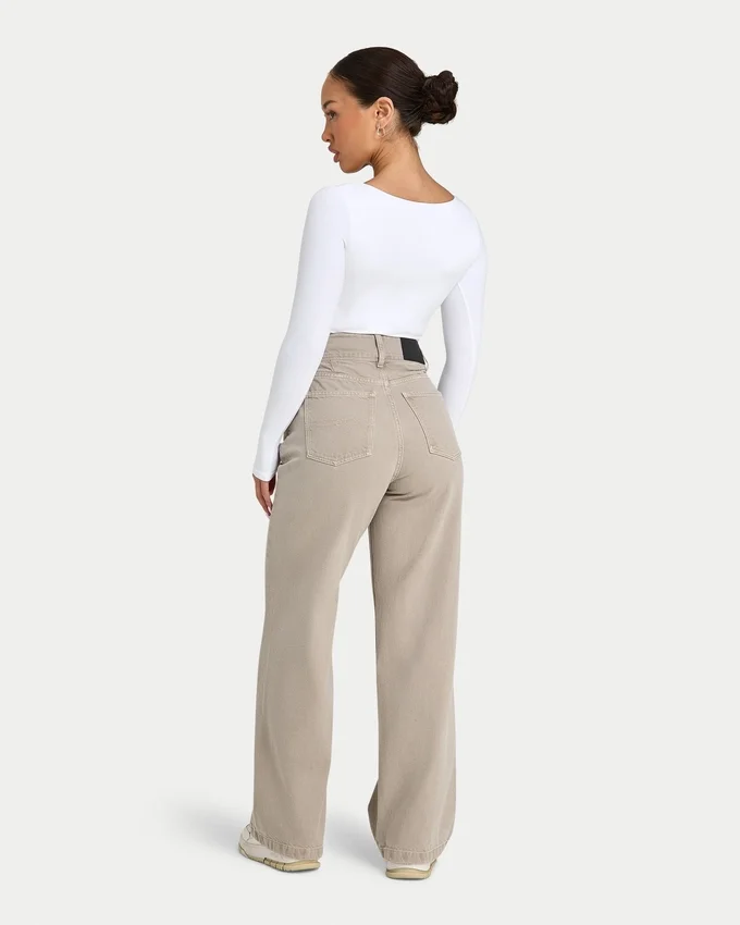 Dżinsy damskie wide leg – kolor kamienny Dżinsy damskie wide leg – kolor kamienny