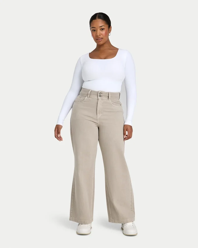 Dżinsy damskie wide leg – kolor kamienny Dżinsy damskie wide leg – kolor kamienny
