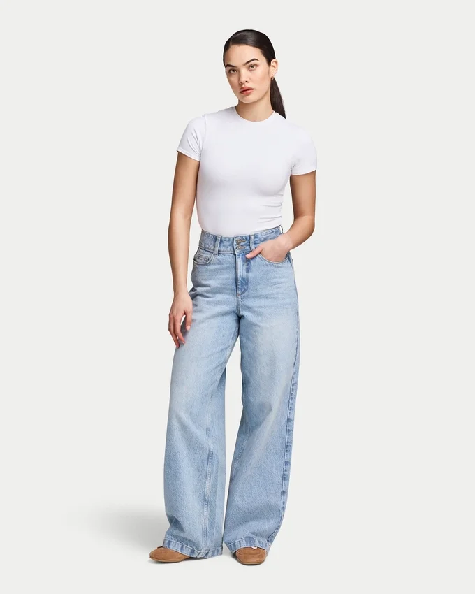 Dżinsy wide leg damskie – jasnoniebieskie Dżinsy wide leg damskie – jasnoniebieskie