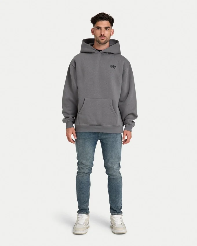 Męska bluza z kapturem w stylu oversized – kolor grafitowy Męska bluza z kapturem w stylu oversized – kolor grafitowy