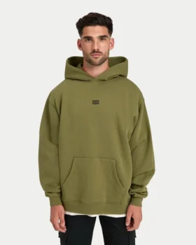 Męska bluza z kapturem w stylu oversized – oliwkowa zieleń