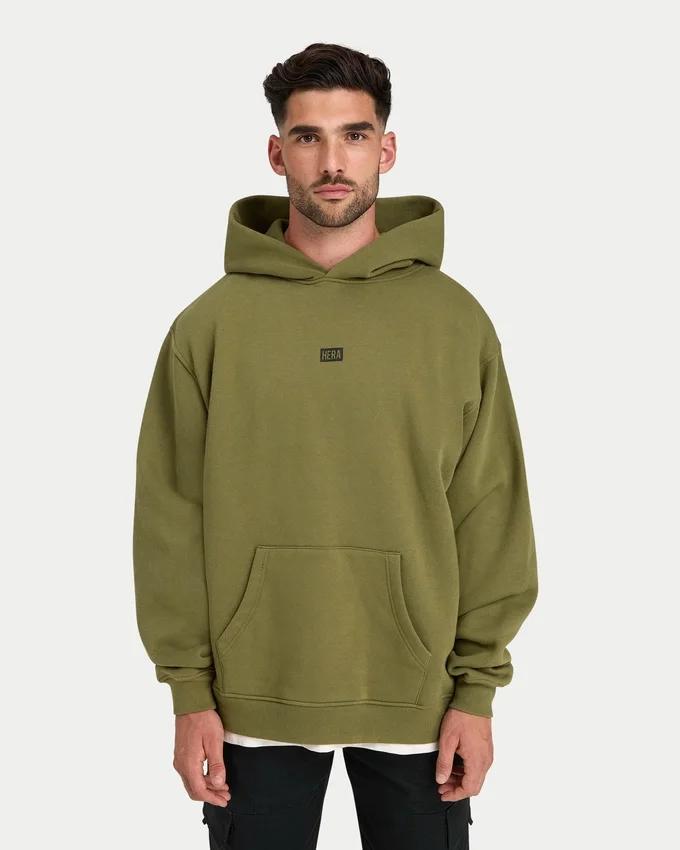 Męska bluza z kapturem w stylu oversized – oliwkowa zieleń Męska bluza z kapturem w stylu oversized – oliwkowa zieleń