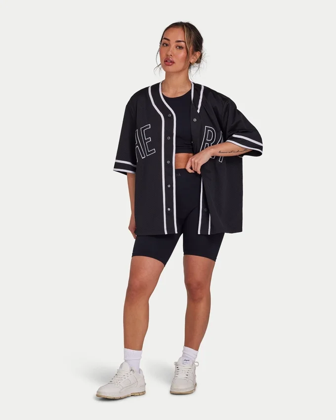 Męska koszulka z siateczki w stylu varsity – czarna Męska koszulka z siateczki w stylu varsity – czarna
