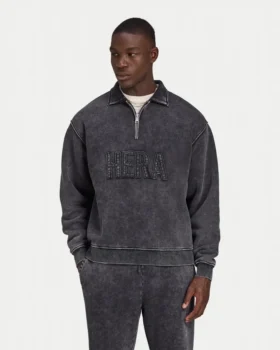 Męska Signature, sprana bluza oversize z zamkiem 1/4